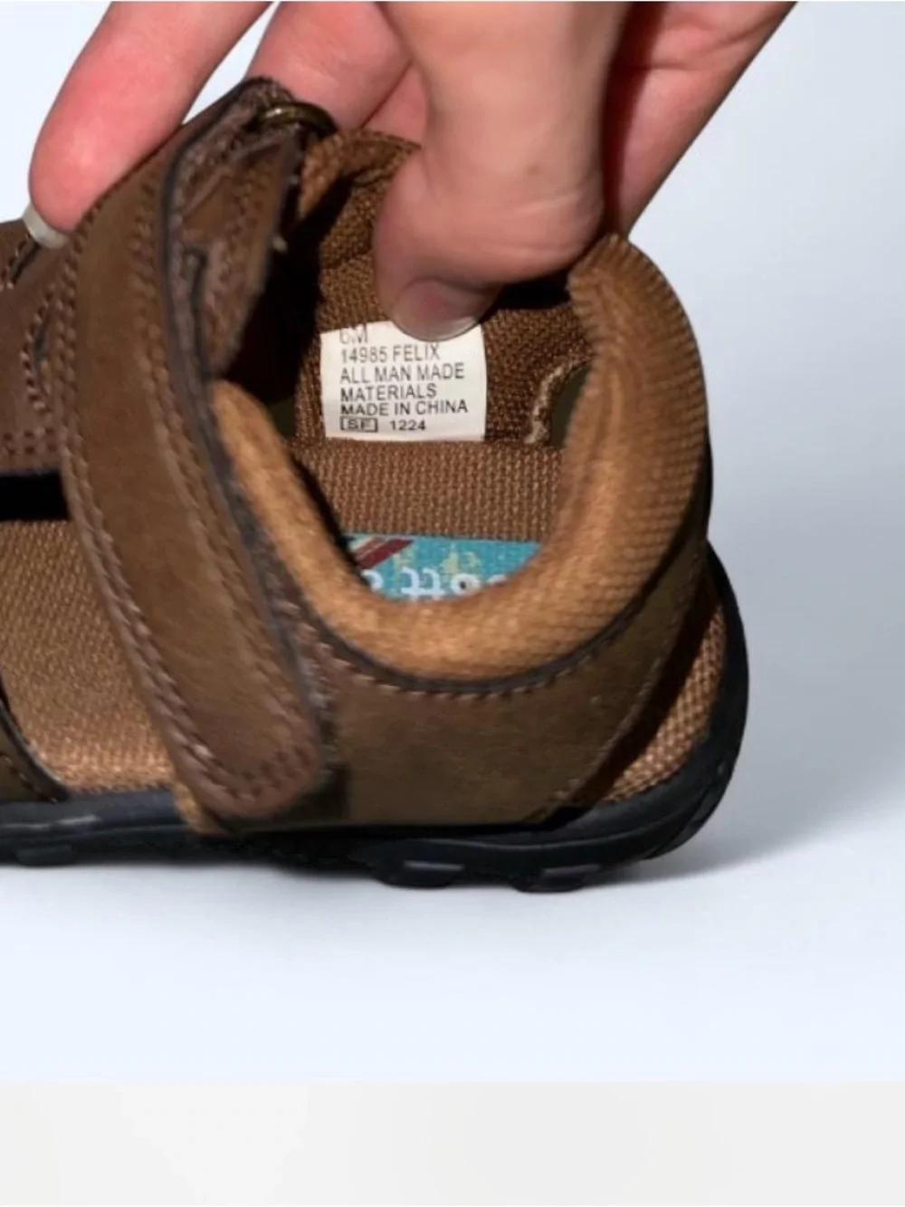 Kids Brown Closed-Toe Fisherman Sandals with Hook-and-Loop Strap